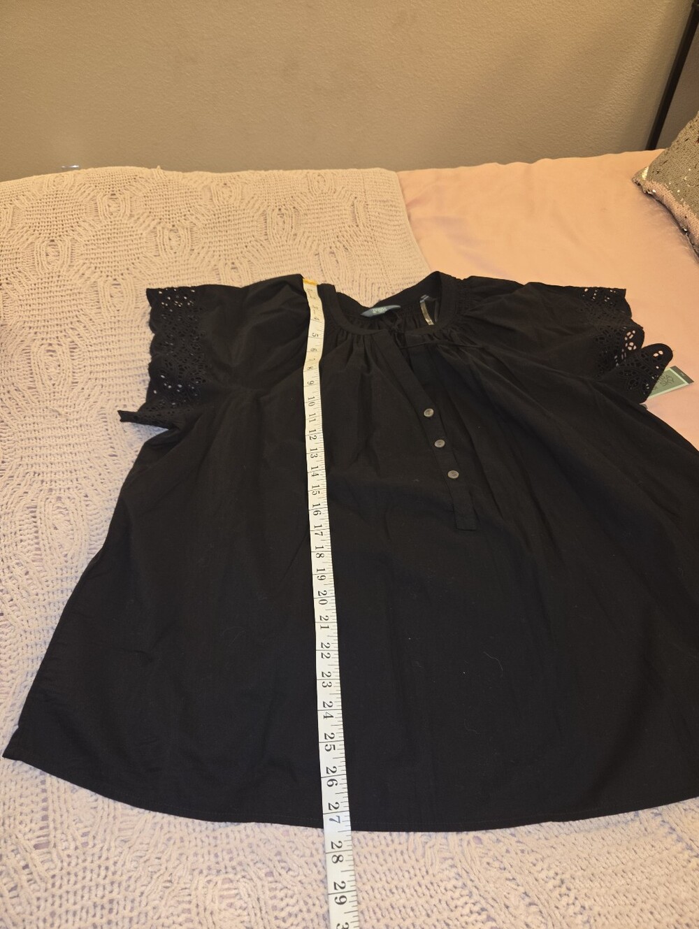 Terra &sky Black Eyelet-Sleeve Peasant Top - Women - Picture 3 of 5